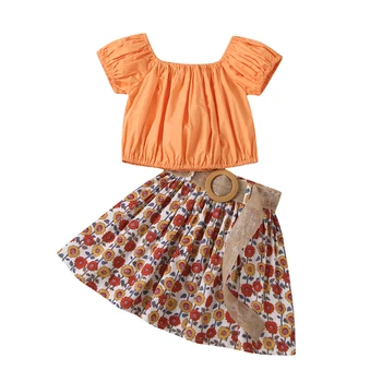 pudcoco/ Сладък дрехи за деца, Съкратен Топ с открити рамене + колан, Мини-пола с флорални Принтом, Комплект летни дрехи за малки девочек1-6 години