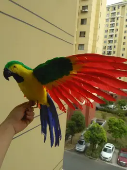 голяма имитация на зелен и жълт папагал играчка пластмасови и кожени крила модел папагал подарък от около 42x60 см